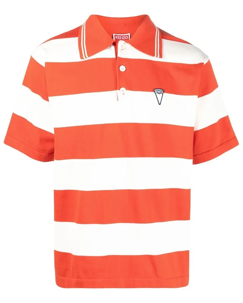 Kenzo Gestreiftes Poloshirt mit Logo-Print Orange