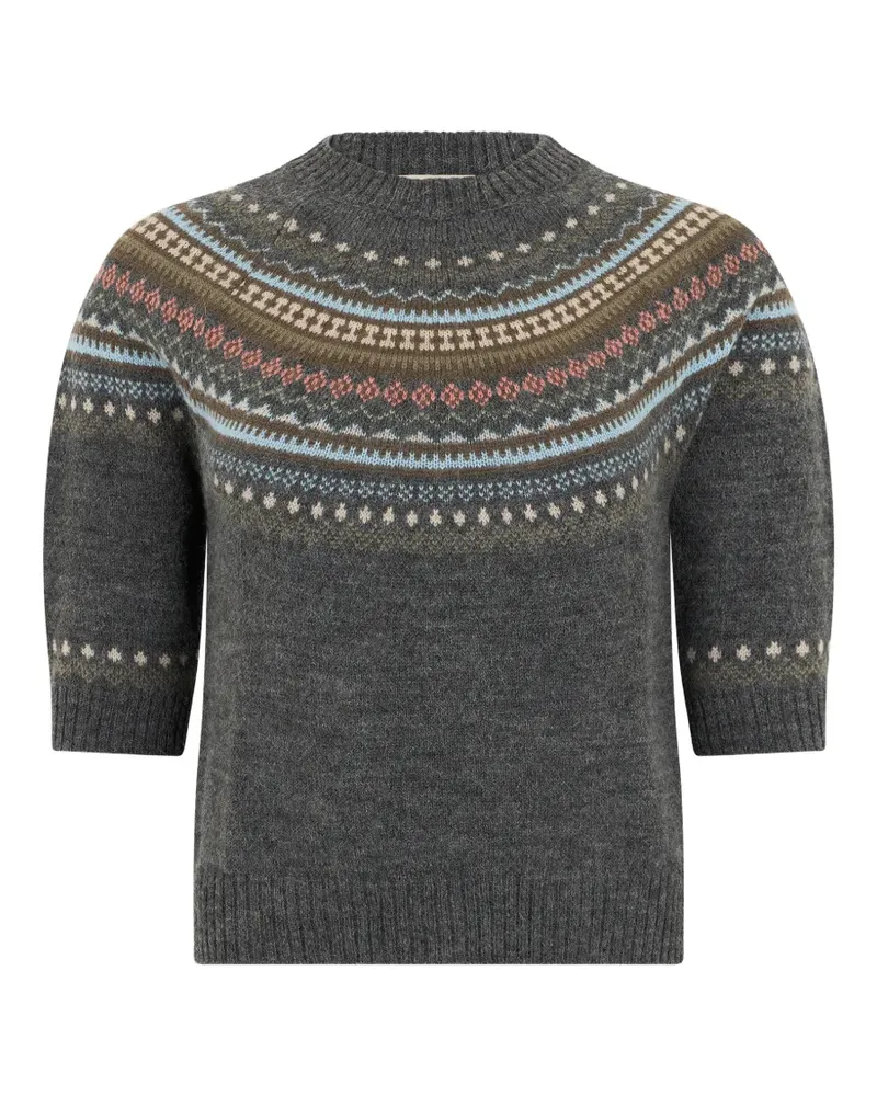 Max Mara Kurzärmeliges Fair-Isle-T-Shirt - Grau Grau