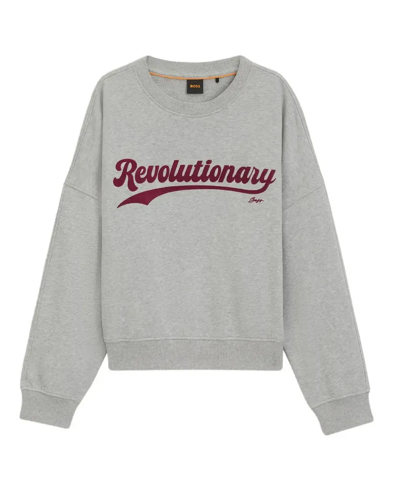 HUGO BOSS Peached-cotton sweatshirt with chest artwork - Grau Grau