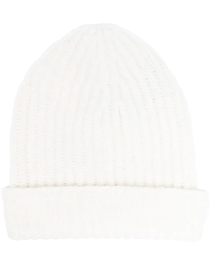 Malo Gerippte Beanie aus Kaschmir - Weiß Weiß