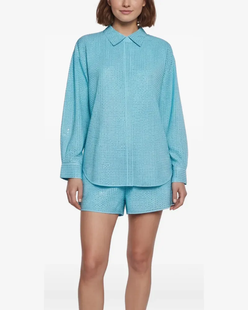 Self-Portrait Hot Fix taffeta shorts set - Blau Blau