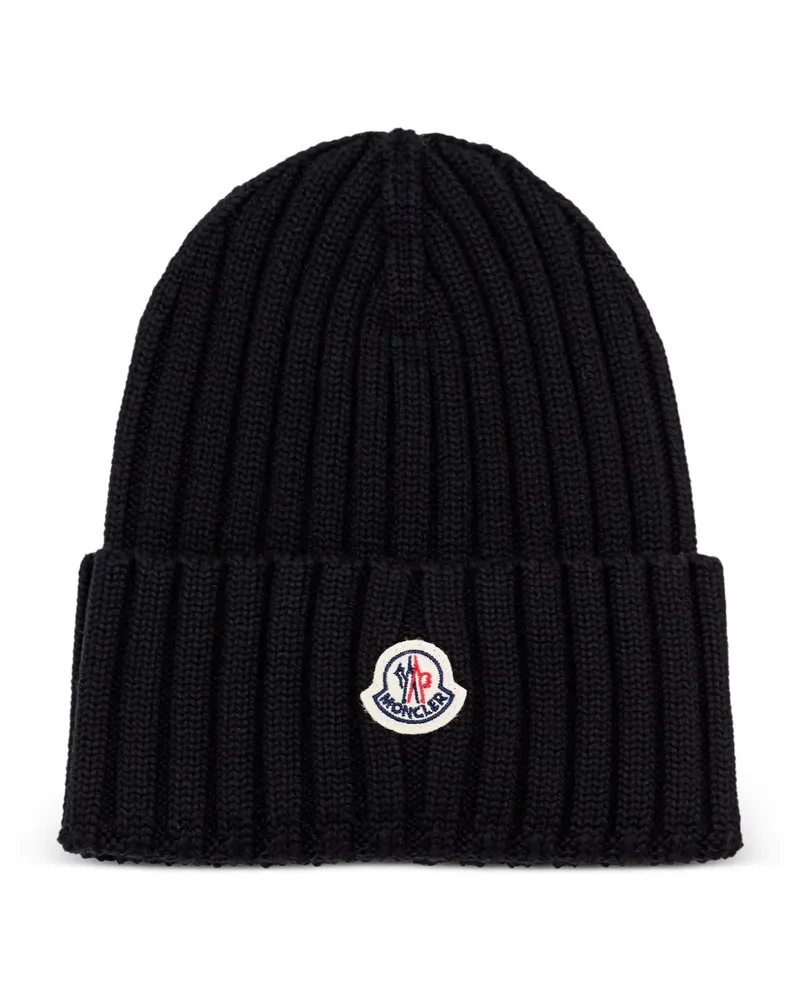 Moncler ribbed logo embroidered beanie - Schwarz Schwarz