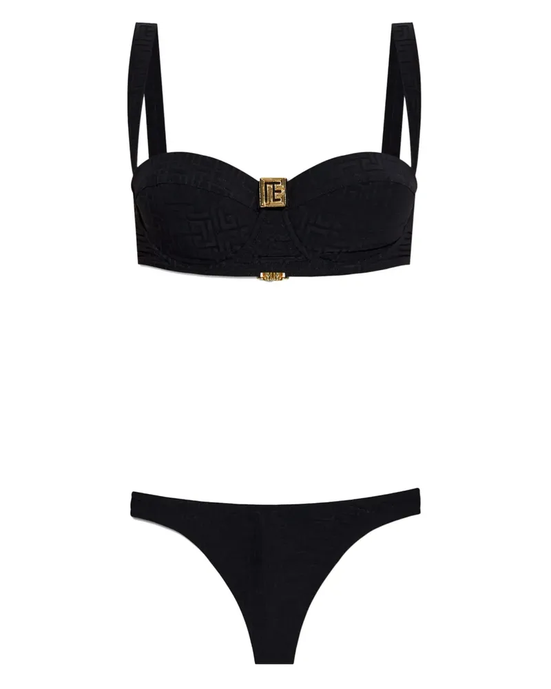 Balmain Bikini mit Logo-Schild - Schwarz Schwarz
