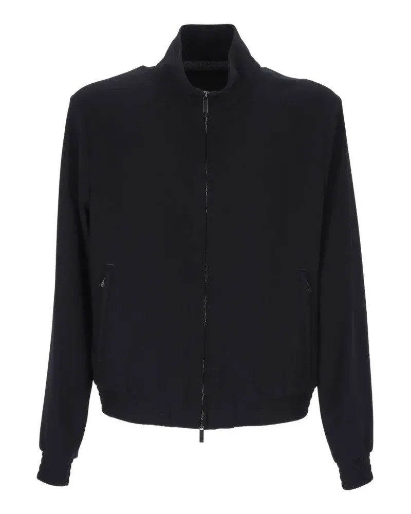 Emporio Armani zip-up ribbed-trim jacket - Blau Blau
