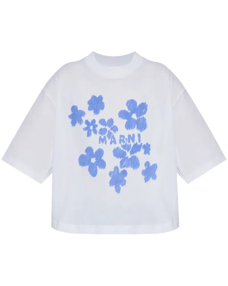 Marni T-Shirt mit Blumenmotiv - Weiß Weiß
