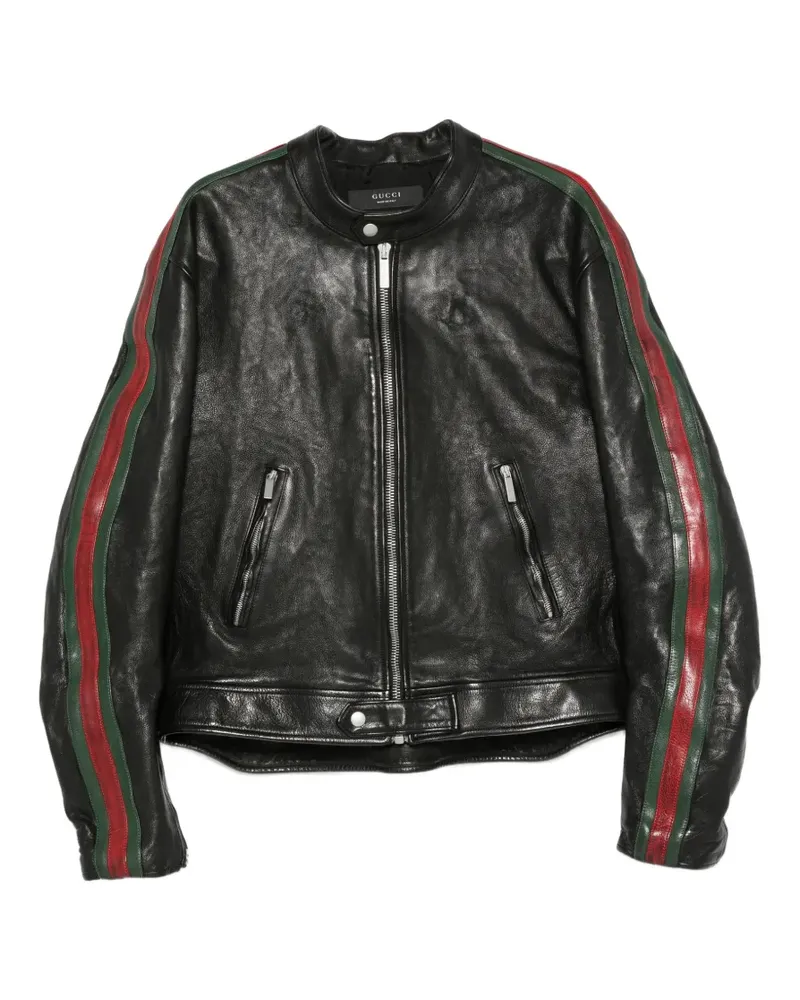 Gucci Lederjacke mit Webstreifen - Schwarz Schwarz