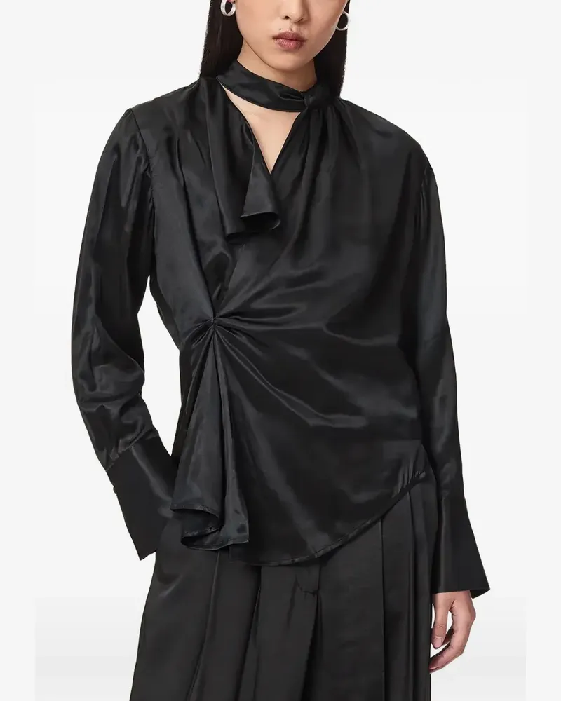 AllSaints Satinbluse mit Twist-Detail - Schwarz Schwarz