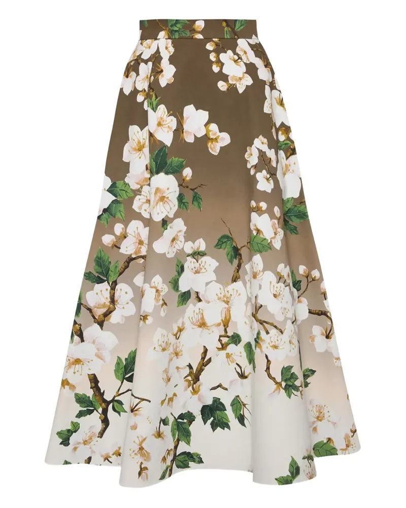 Oscar de la Renta Popeline-Rock mit Print - Grün Grün