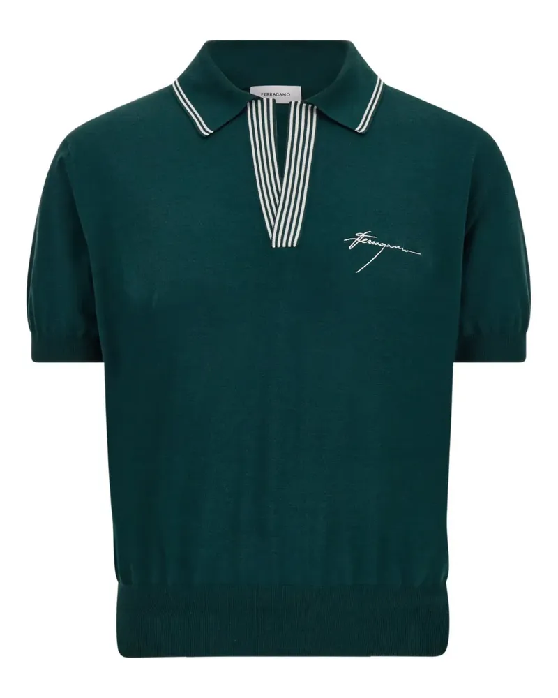 Ferragamo T-Shirt mit gestreiftem Kragen - Grün Grün