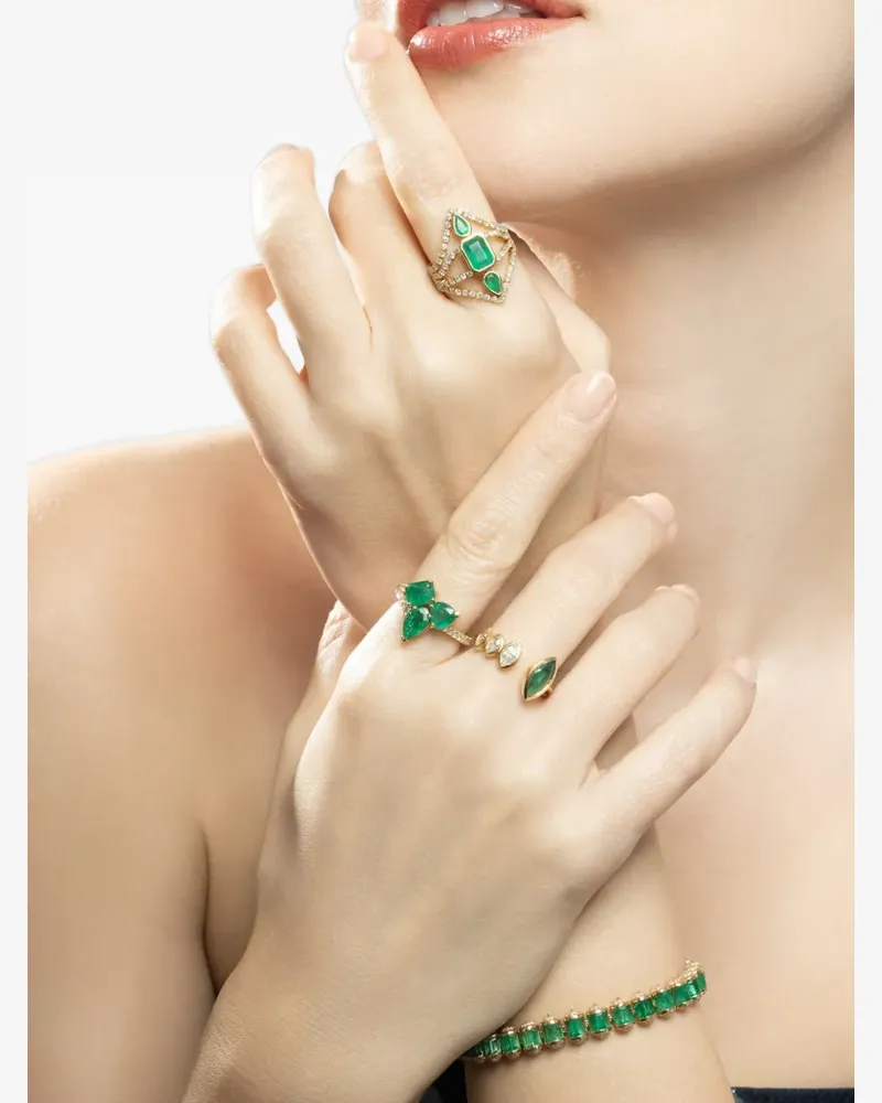 SHAY diamond and emerald cluster band ring - Gold Gold