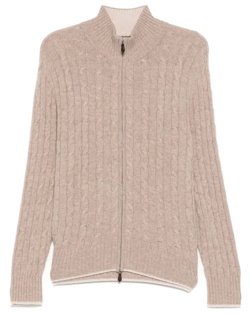 N.Peal Contrast Cable Full Zip sweater - Braun Braun