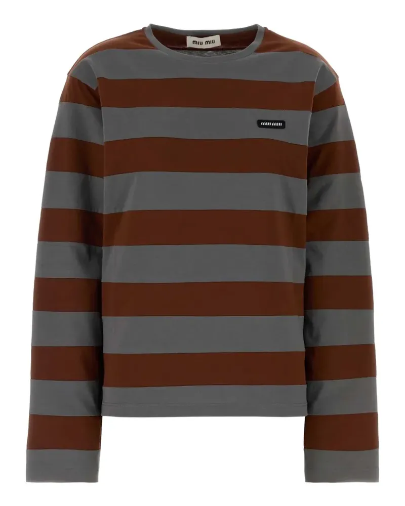 Miu Miu striped embroidered T-shirt - Braun Braun
