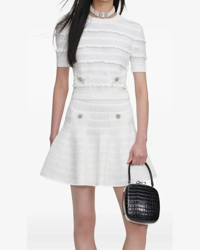 Self-Portrait Pointelle-Strickoberteil mit Schmuckknöpfen - Weiß Weiß