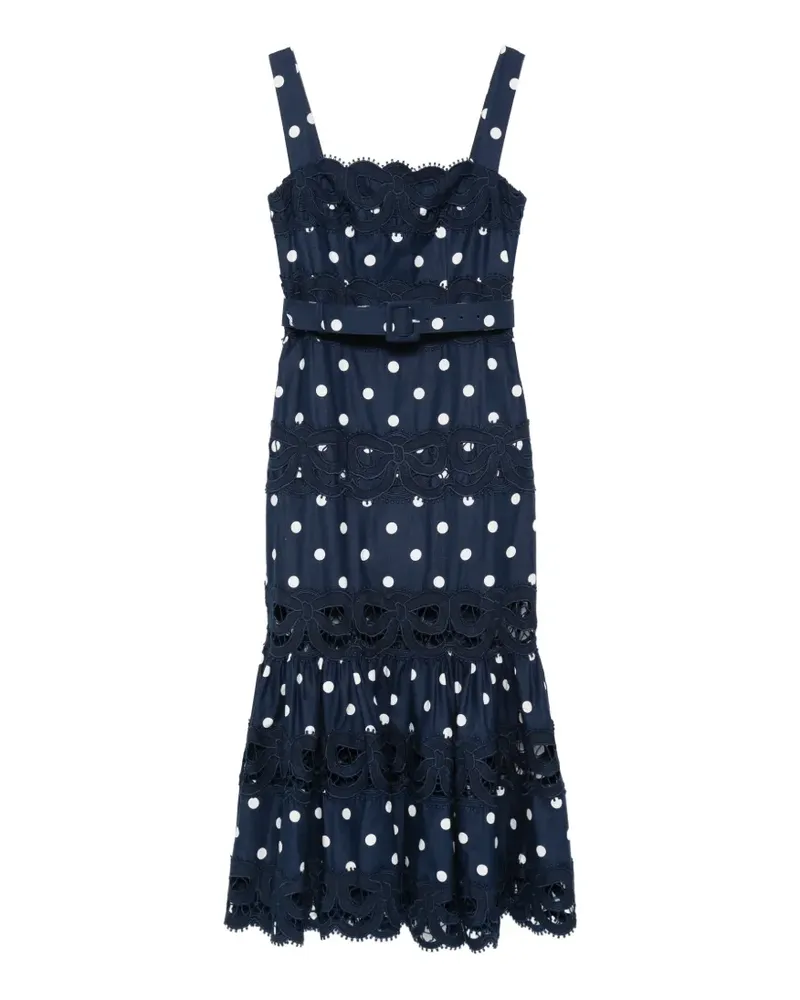 Self-Portrait polka-dot scallop-trims midi dress - Blau Blau