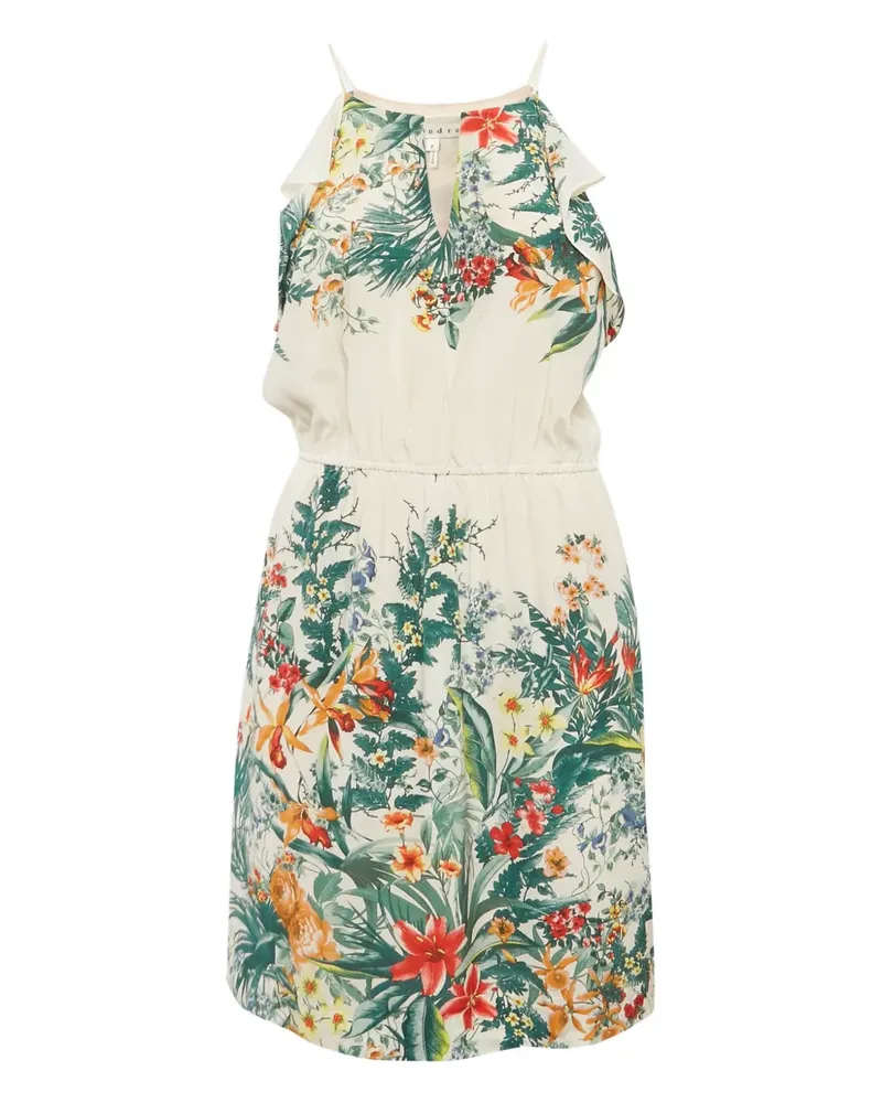 Sandro Gerüschtes Minikleid mit Blumen-Print - Grün Grün