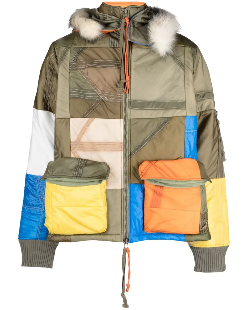 Greg Lauren Parachute Scrapwrk Jacke in Colour-Block-Optik - Grün Grün