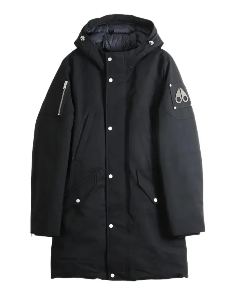 Moose Knuckles Kapuzenparka mit Logo-Schild - Schwarz Schwarz