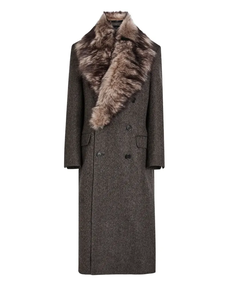 Nili Lotan herringbone fur-collar double-breasted coat - Braun Braun