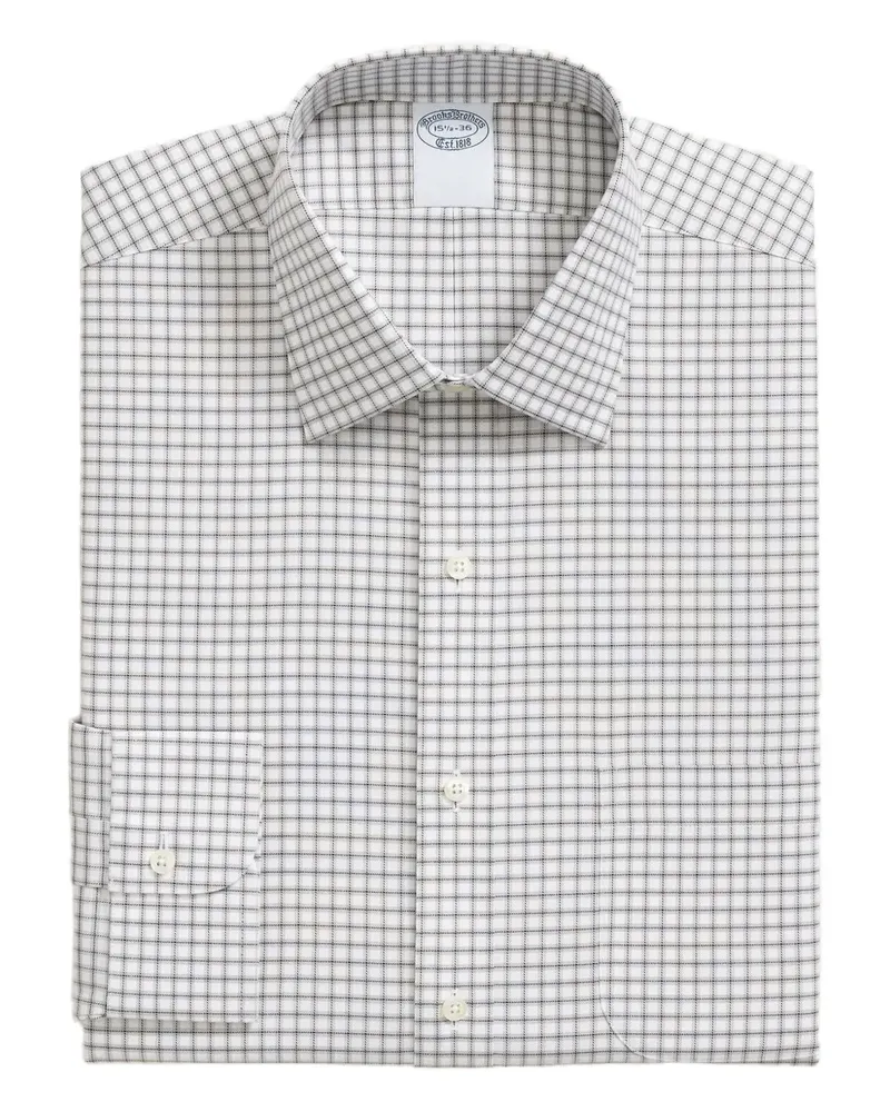 Brooks Brothers Kariertes Hemd mit Knöpfen - Weiß Weiß