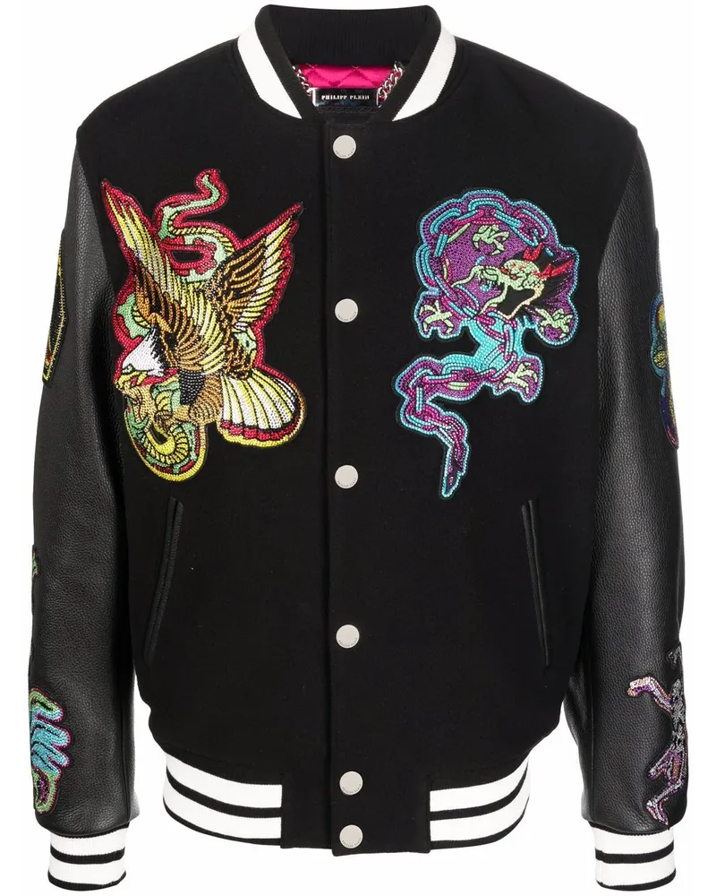 Philipp Plein Bomberjacke im College-Look - Schwarz Schwarz