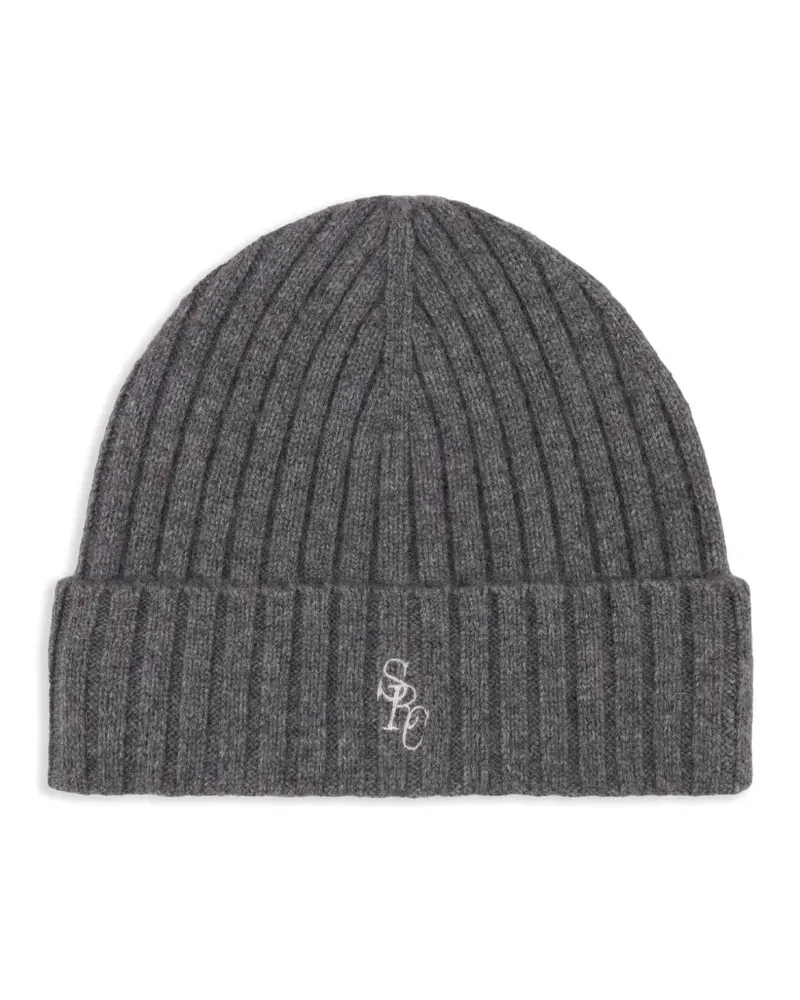 SPORTY & RICH Gerippte Beanie - Grau Grau