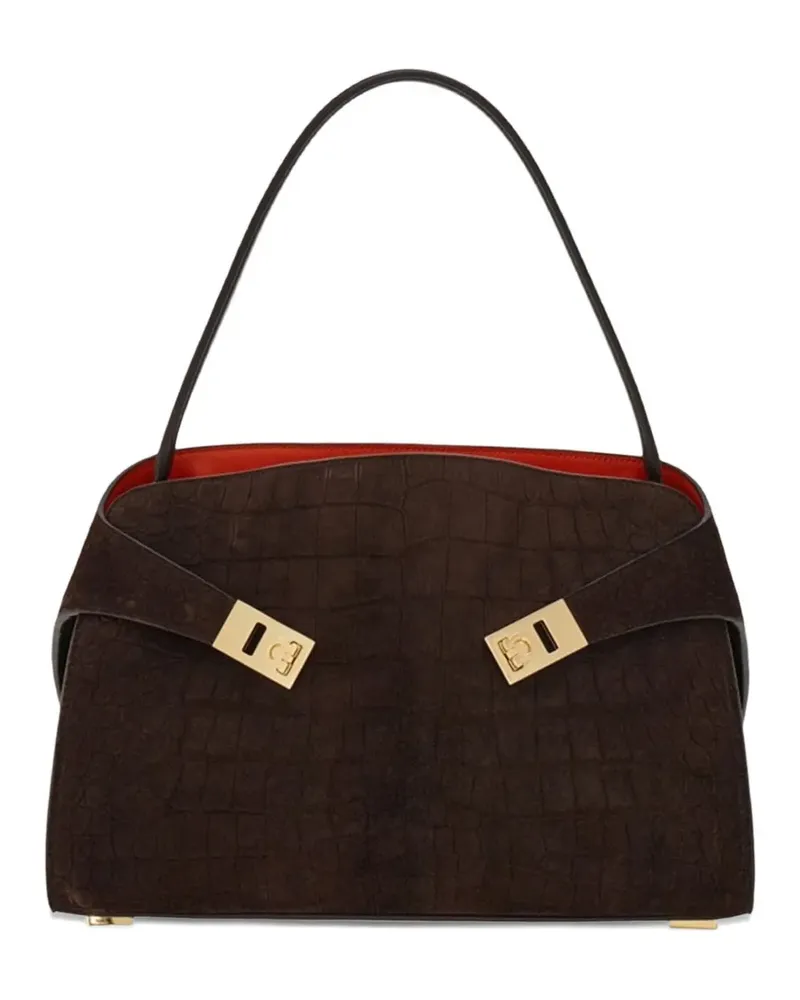 Ferragamo Hug animal-print suede tote bag - Braun Braun