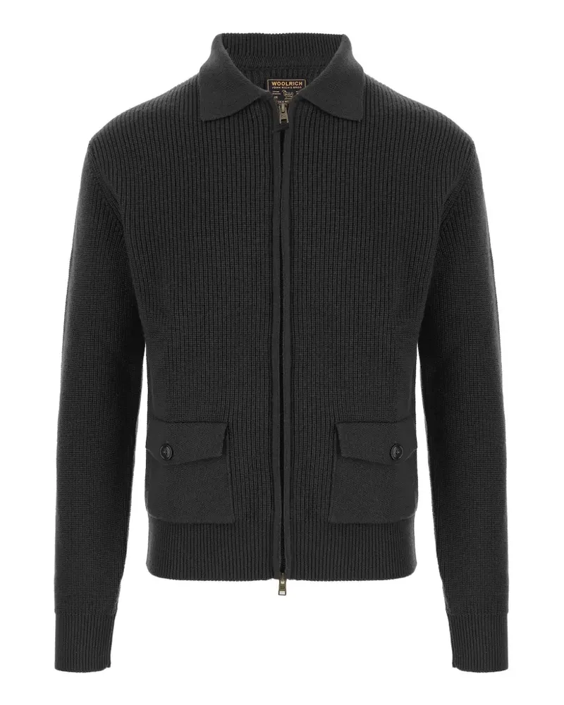 Woolrich Gerippter Cardigan mit Reißverschluss - Schwarz Schwarz