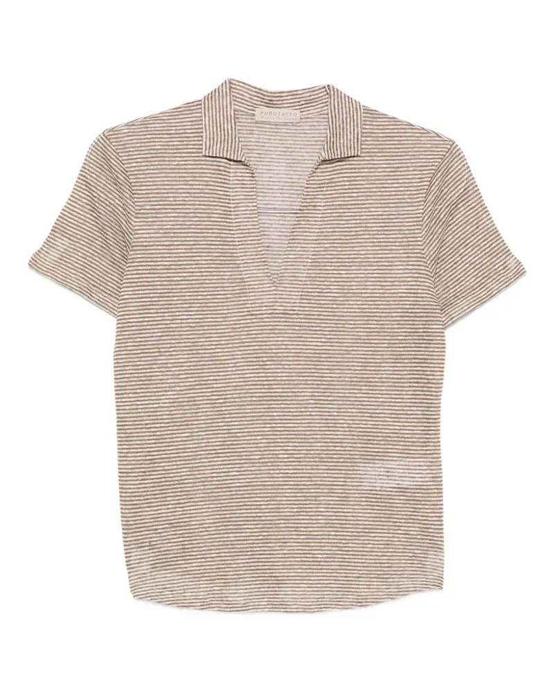 Purotatto striped V-neck T-shirt - Nude Nude
