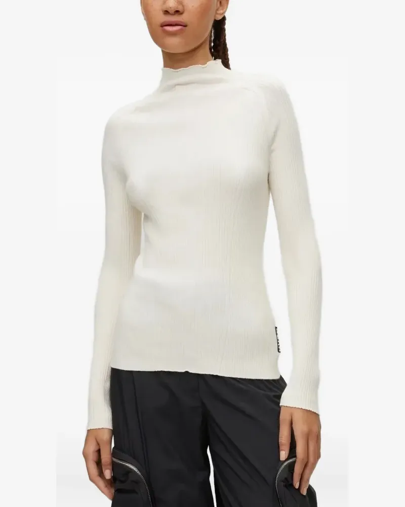 HUGO BOSS Gerippter Strickpullover - Weiß Weiß