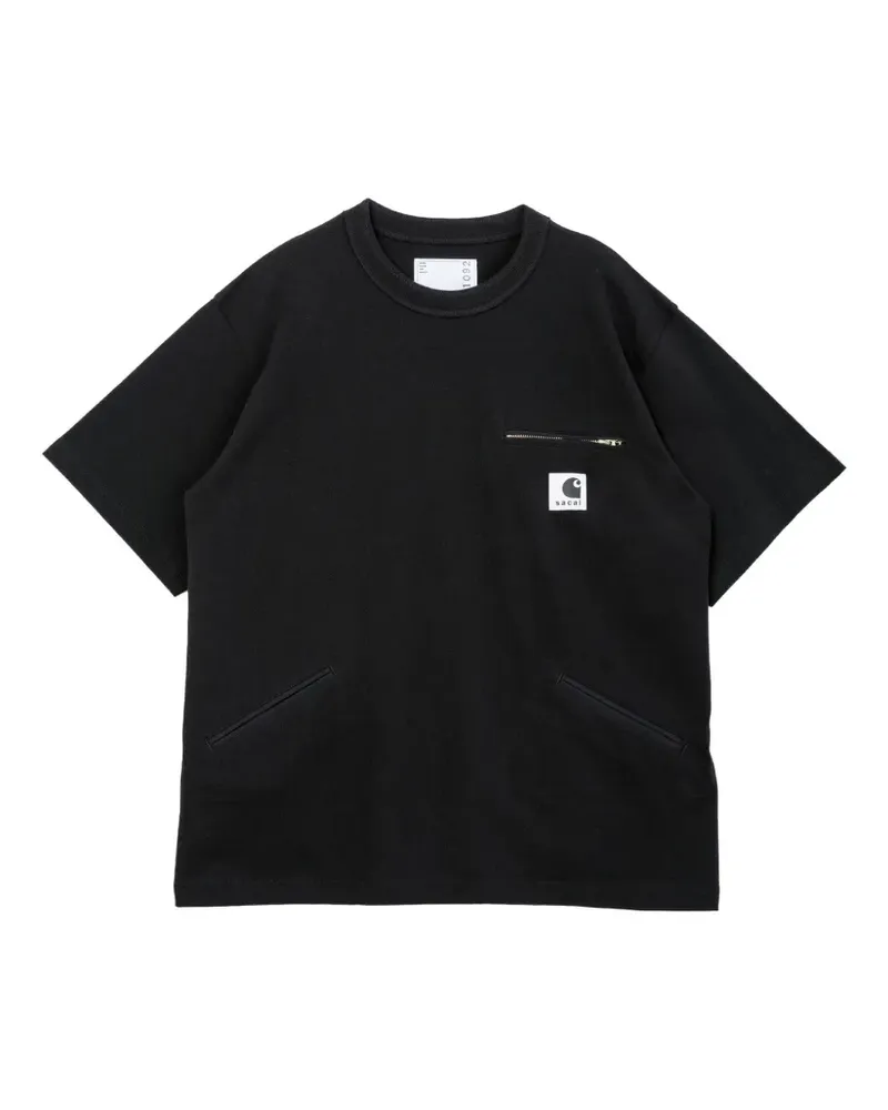Sacai T-Shirt mit Reißverschlusstasche - Schwarz Schwarz