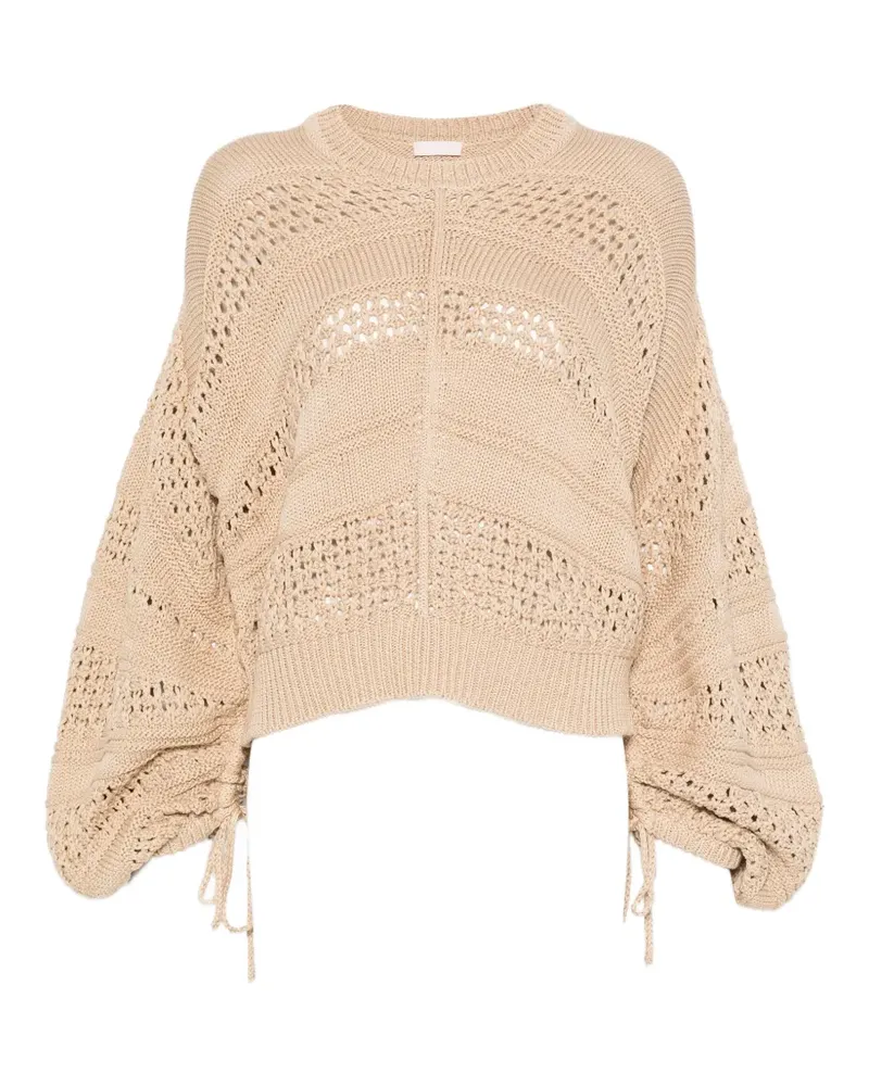 Liu Jo open-knit drawstring-cuff sweater - Nude Nude