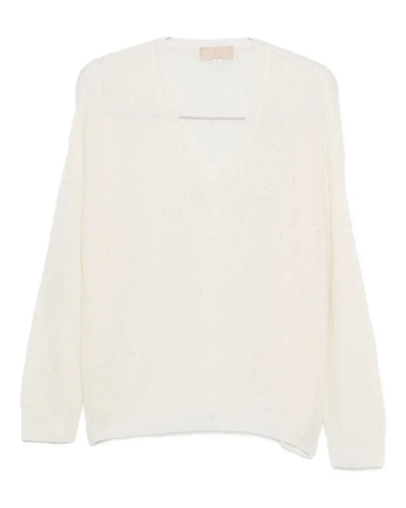 120% Lino sequin-embellished V-neck sweater - Weiß Weiß