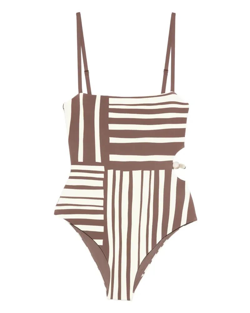 SIR Linocut Badeanzug mit Perlen - Braun Braun