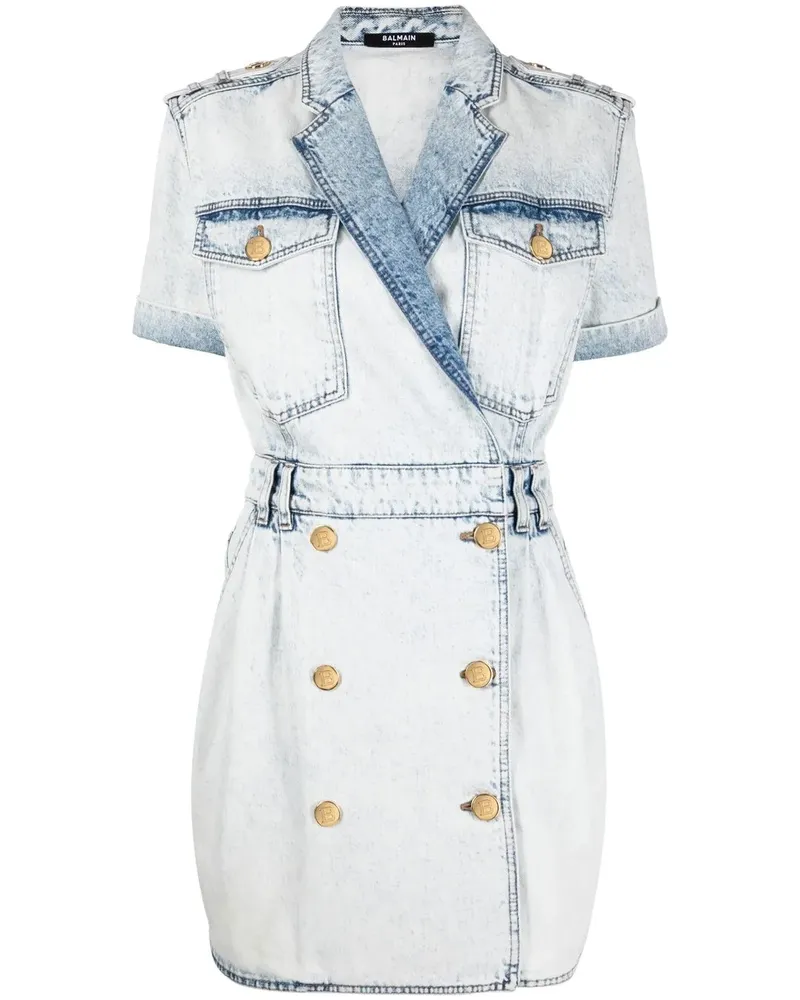 Balmain Jeanskleid mit tiefem V-Ausschnitt - Blau Blau