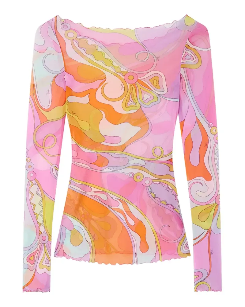 Emilio Pucci Langarmshirt aus Mesh mit Iride-Print - Rosa Rosa