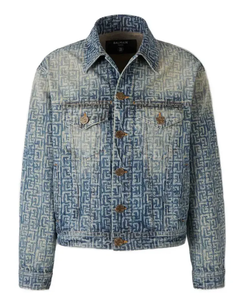 Balmain monogram-print buttoned jacket - Blau Blau