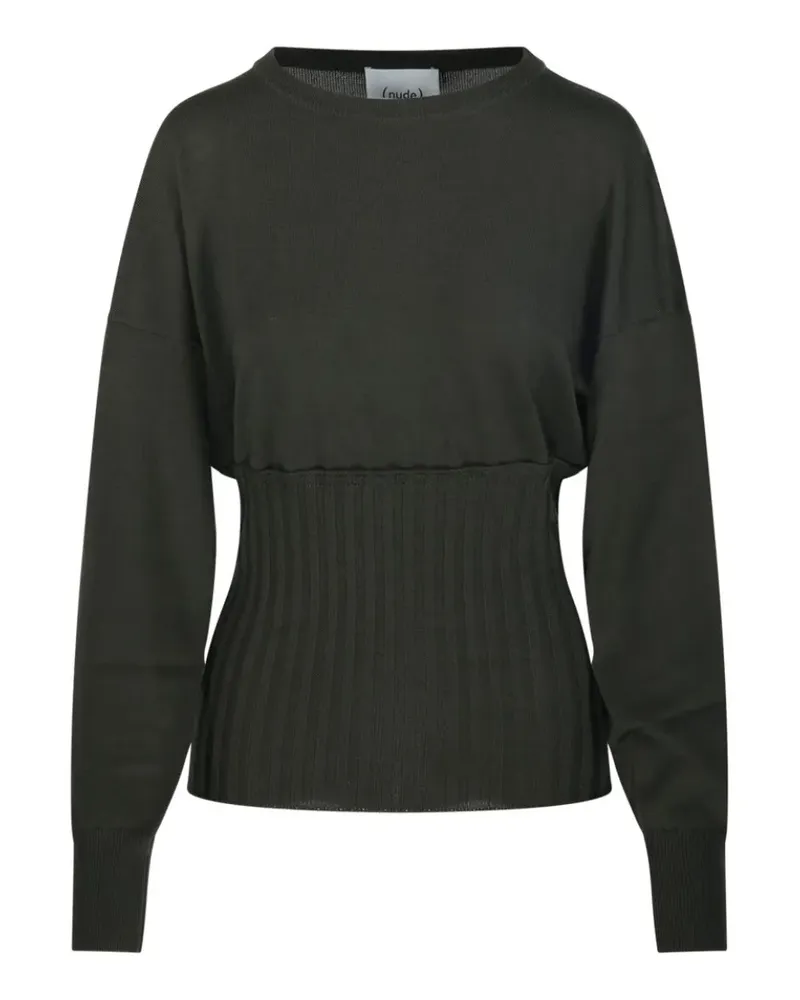 NUDE Pullover mit gerippten Einsätzen - Grün Grün