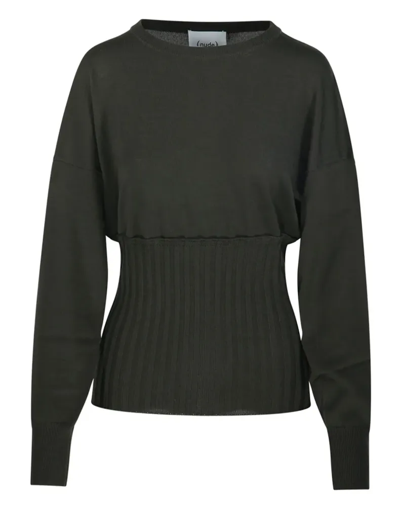 NUDE Pullover mit gerippten Einsätzen - Grün Grün