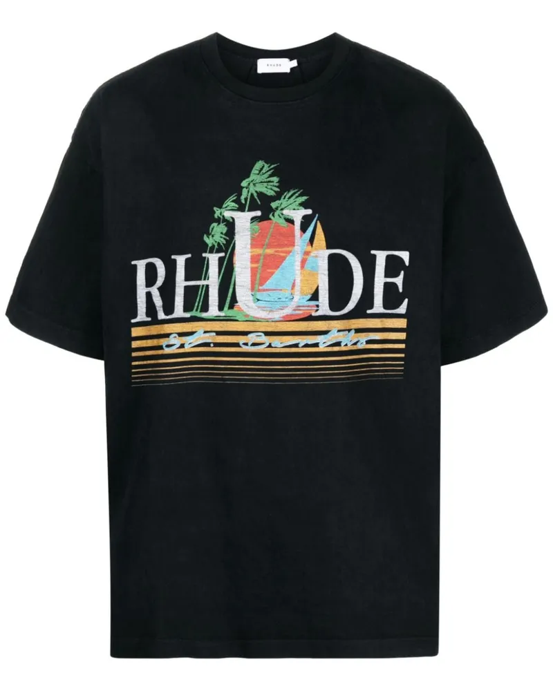 RHUDE T-Shirt mit grafischem Print Schwarz