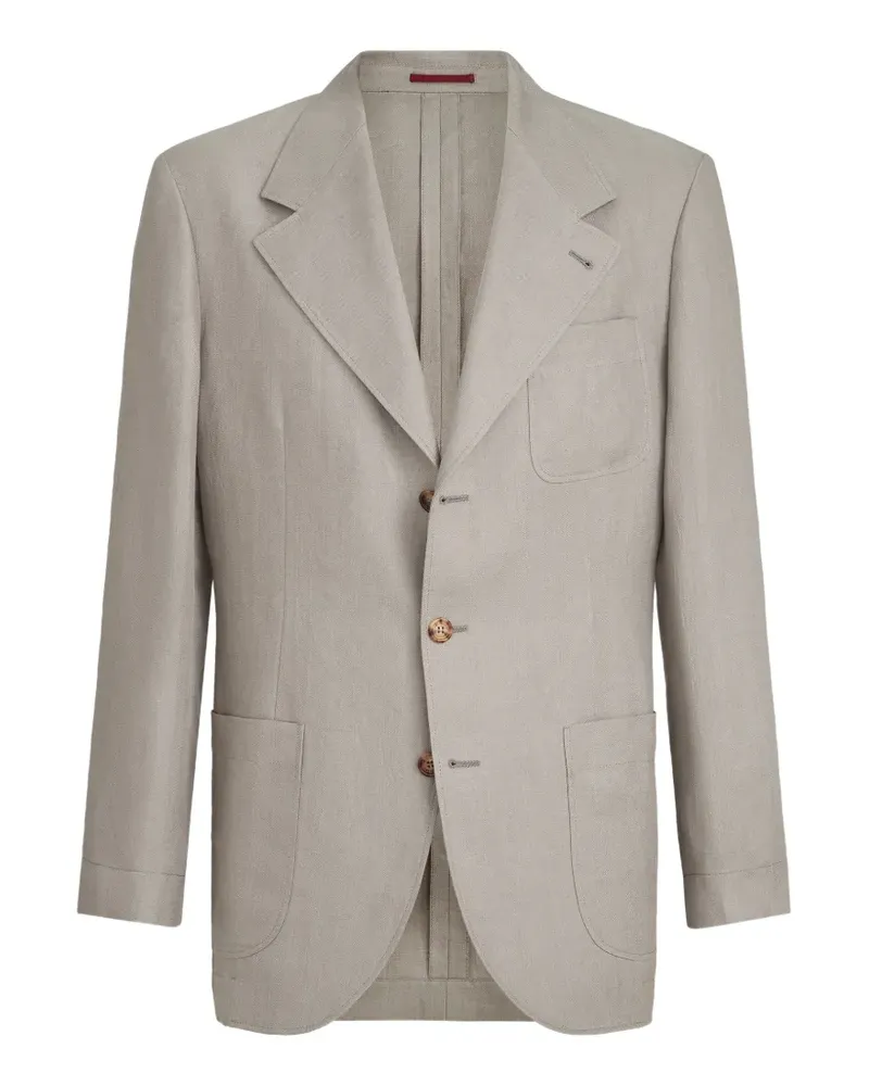 Brunello Cucinelli Ungefütterter Blazer aus Leinen-Micro-Chevron - Nude Nude