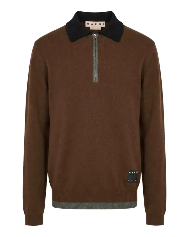 Marni brown cashmere polo jumper with layered effect - Braun Braun