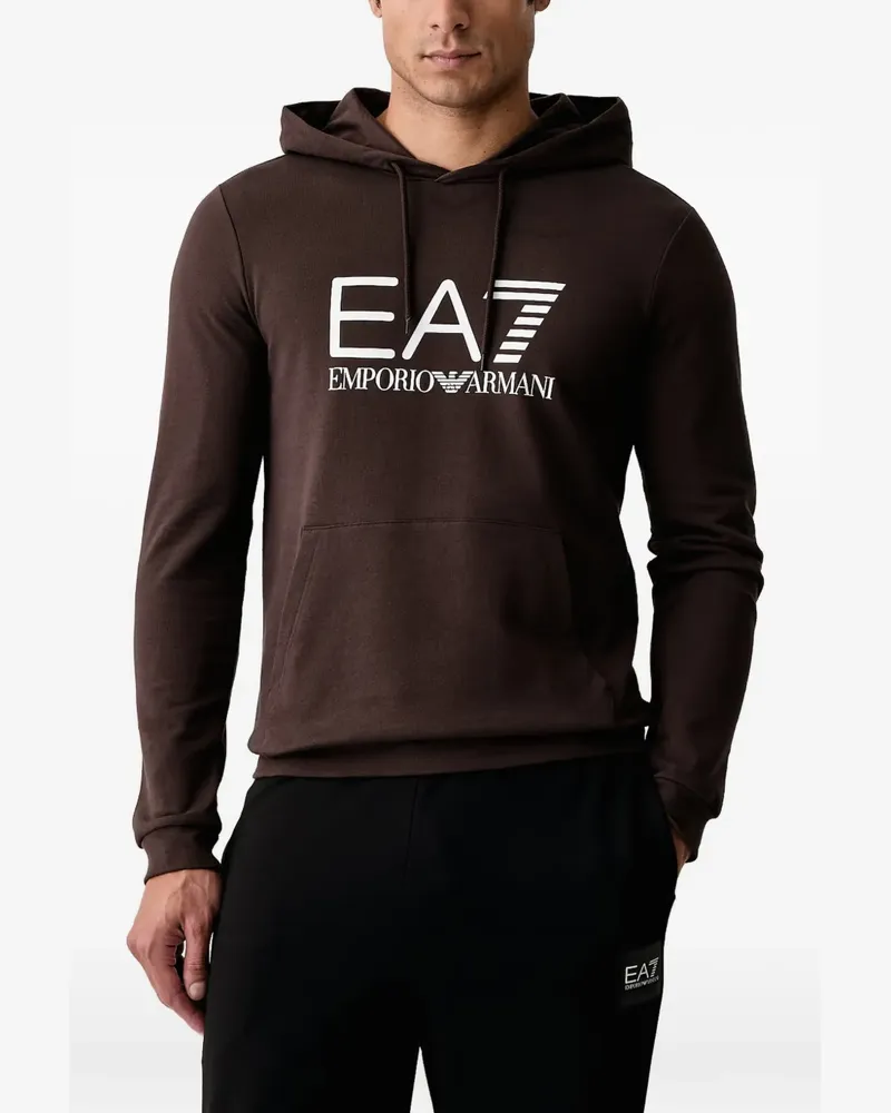 EA7 logo-print pouch-pocket hoodie - Braun Braun