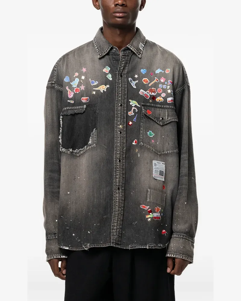 MIHARAYASUHIRO Jeanshemd mit Print - Grau Grau