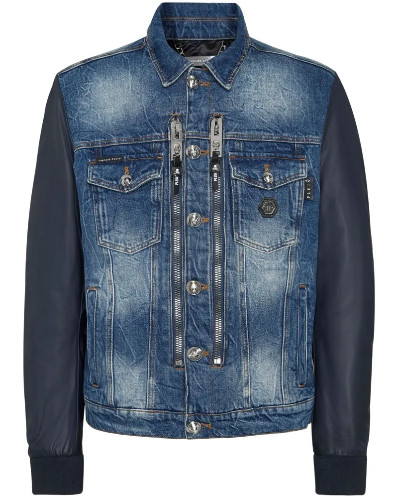 Philipp Plein Jeansjacke mit Logo-Applikation Blau