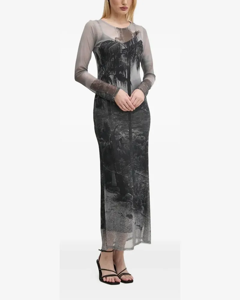Never Fully Dressed palm-tree print midi dress - Schwarz Schwarz