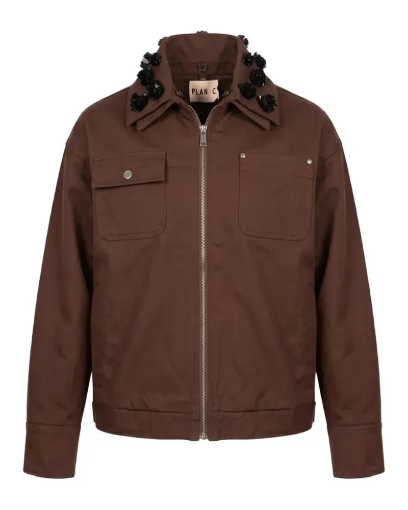 PLAN C sequin-embellished spread-collar jacket - Braun Braun