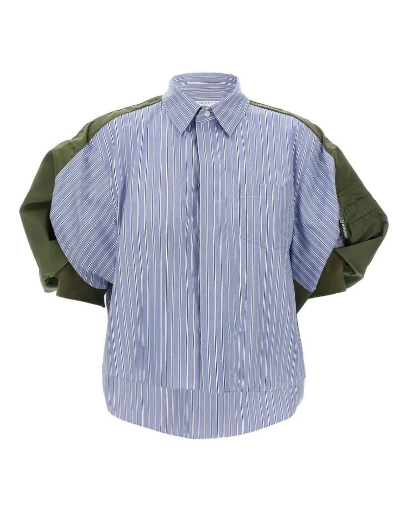 Sacai striped bomber short-sleeve shirt - Blau Blau