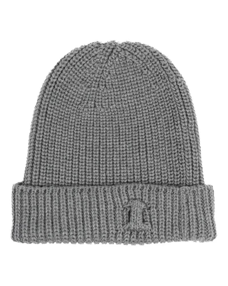 Hannes Roether ribbed virgin wool beanie hat - Grau Grau