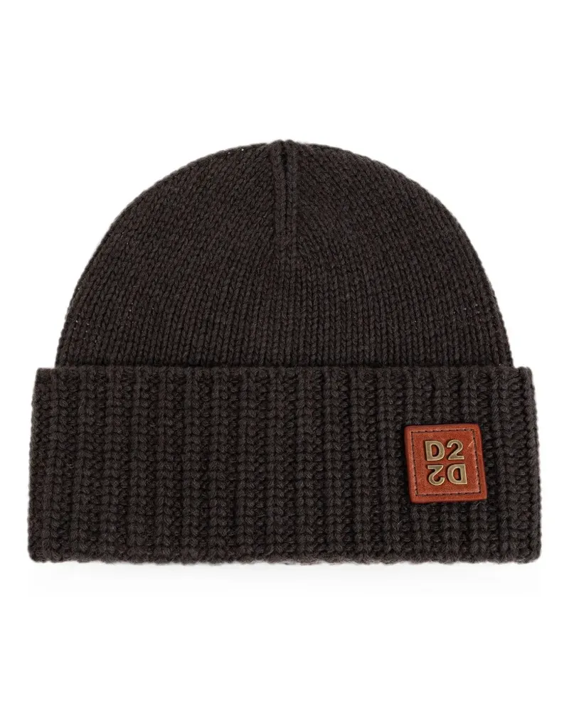 Dsquared2 D2 logo-patch ribbed-knit beanie - Braun Braun