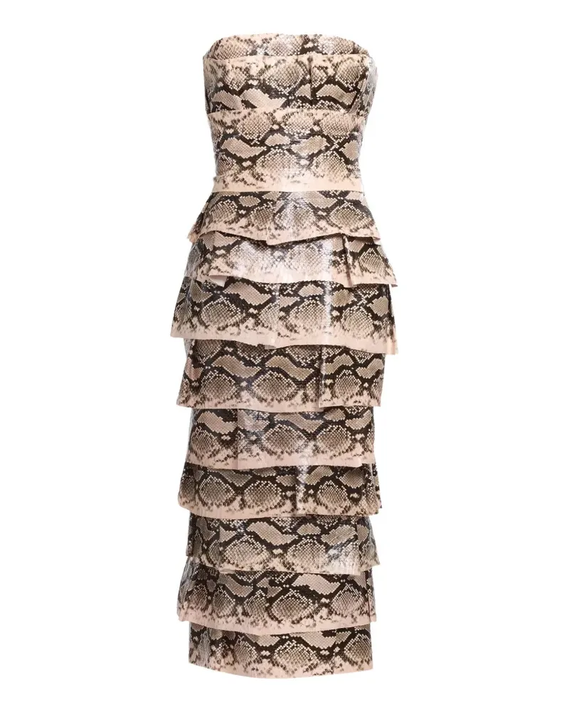 Elie Saab Gestuftes Midikleid mit Schlangen-Effekt - Nude Nude
